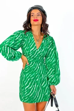 Glamorous First Love - Green Zebra Mini Wrap Dress -Glamoros Clothing Shop FirstLove GreenZebraMiniWrapDress 1