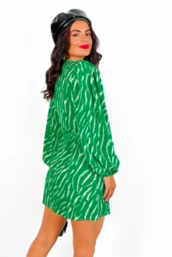Glamorous First Love - Green Zebra Mini Wrap Dress -Glamoros Clothing Shop FirstLove GreenZebraMiniWrapDress 5
