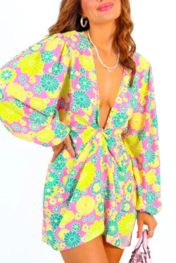 New Release -Glamoros Clothing Shop FirstLove PinkGreenFloralMiniWrapDress 7