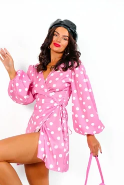 Glamorous First Love - Pink White Polka Dot Mini Wrap Dress 11 Glamorous First Love - Pink White Polka Dot Mini Wrap Dress -Glamoros Clothing Shop FirstLove PinkWhitePolkaDotMiniWrapDress 4
