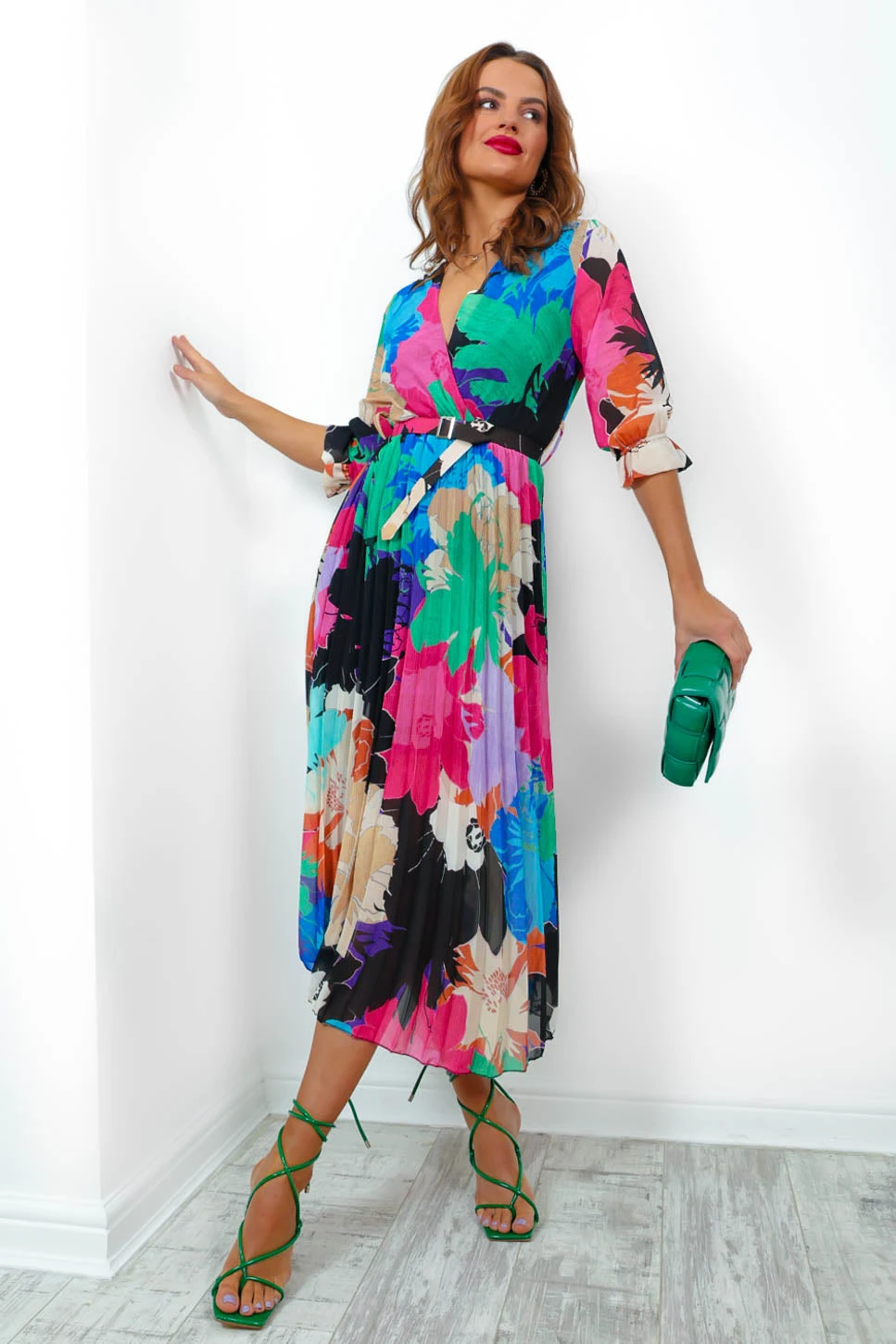 Flirty In Floral - Black Multi Pleated Midi Dress 6 Flirty In Floral - Black Multi Pleated Midi Dress - Image 6