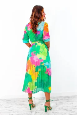 Flirty In Floral - Green Multi Pleated Midi Dress -Glamoros Clothing Shop FlirtyInFloral GreenMultiPleatedMidiDress 4