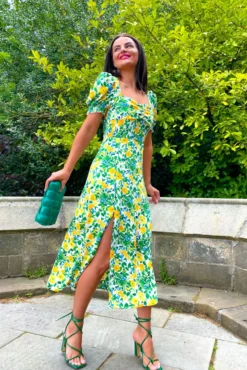 Floral Frenzy - Yellow Multi Floral Midi Dress