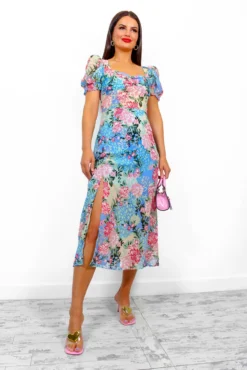 Floral Frenzy - Blue Floral Midi Dress -Glamoros Clothing Shop FloralFrenzy BlueFloralMidiDress 1
