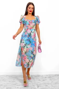 Floral Frenzy - Blue Floral Midi Dress -Glamoros Clothing Shop FloralFrenzy BlueFloralMidiDress 2