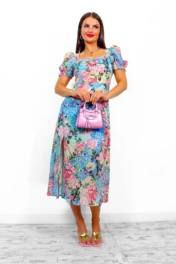 Floral Frenzy - Blue Floral Midi Dress -Glamoros Clothing Shop FloralFrenzy BlueFloralMidiDress 4