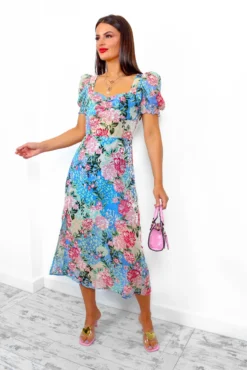 Floral Frenzy - Blue Floral Midi Dress -Glamoros Clothing Shop FloralFrenzy BlueFloralMidiDress 5