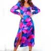 Floral Frenzy - Cobalt Magenta Abstract Midi Dress