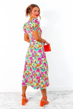 Floral Frenzy - Green Pink Multi Floral Print Midi Dress 15 Floral Frenzy - Green Pink Multi Floral Print Midi Dress -Glamoros Clothing Shop FloralFrenzy GreenPinkMultiFloralPrintMidiDress 4