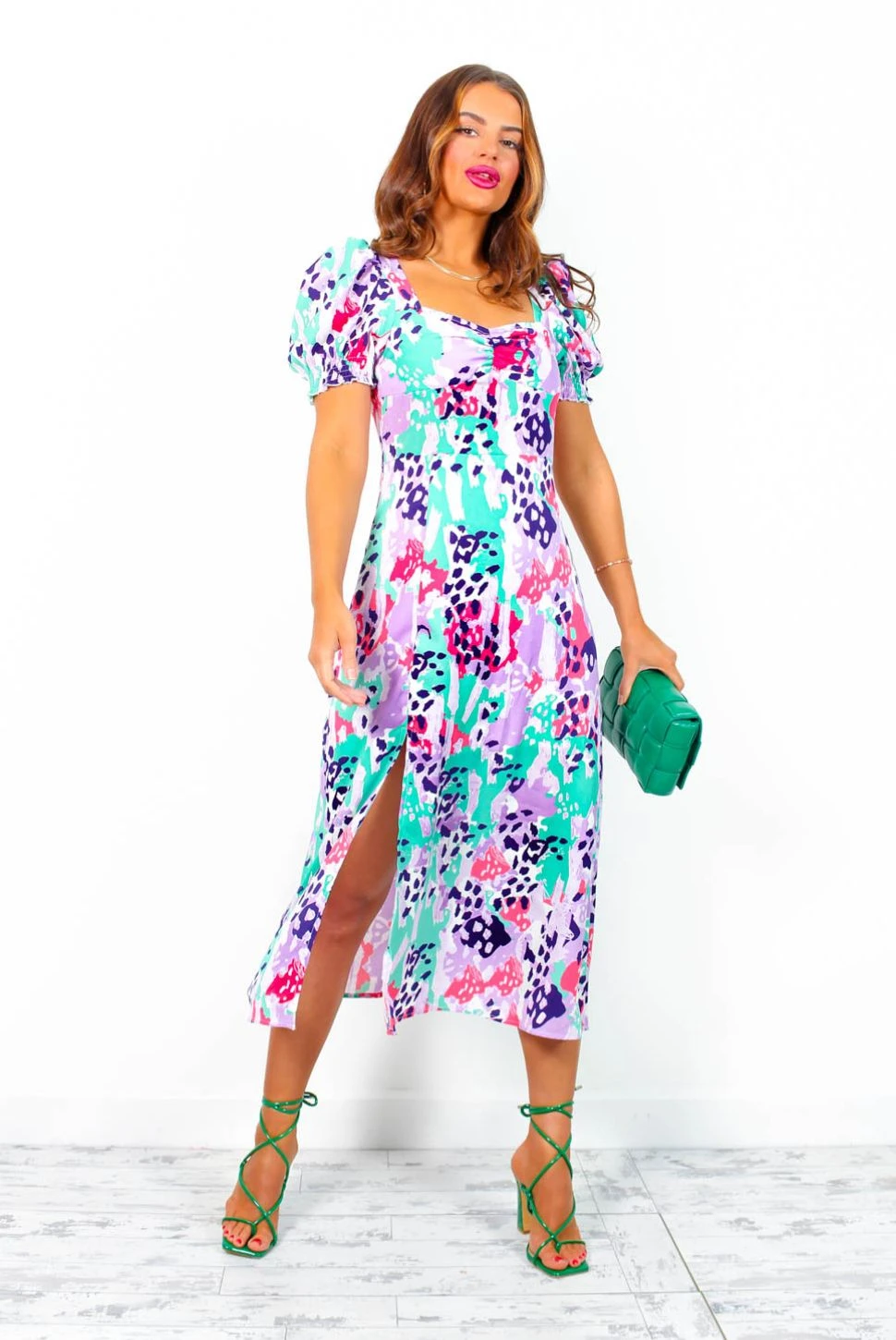 Floral Frenzy - Lilac Animal Print Midi Dress 2 Floral Frenzy - Lilac Animal Print Midi Dress - Image 2