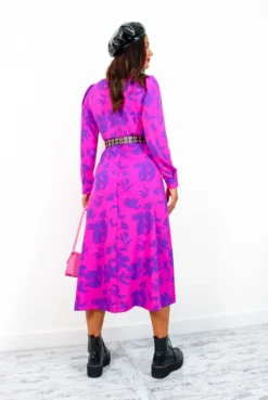 Floral Frenzy - Magenta Purple Floral Midi Dress -Glamoros Clothing Shop FloralFrenzy MagentaPurpleFloralMidiDress3