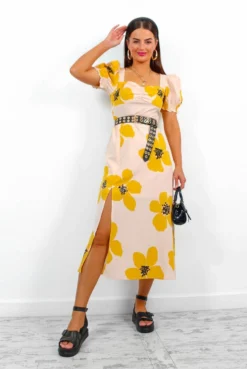 Floral Frenzy - Mustard Floral Midi Dress 11 Floral Frenzy - Mustard Floral Midi Dress -Glamoros Clothing Shop FloralFrenzy MustardFloralMidiDress1