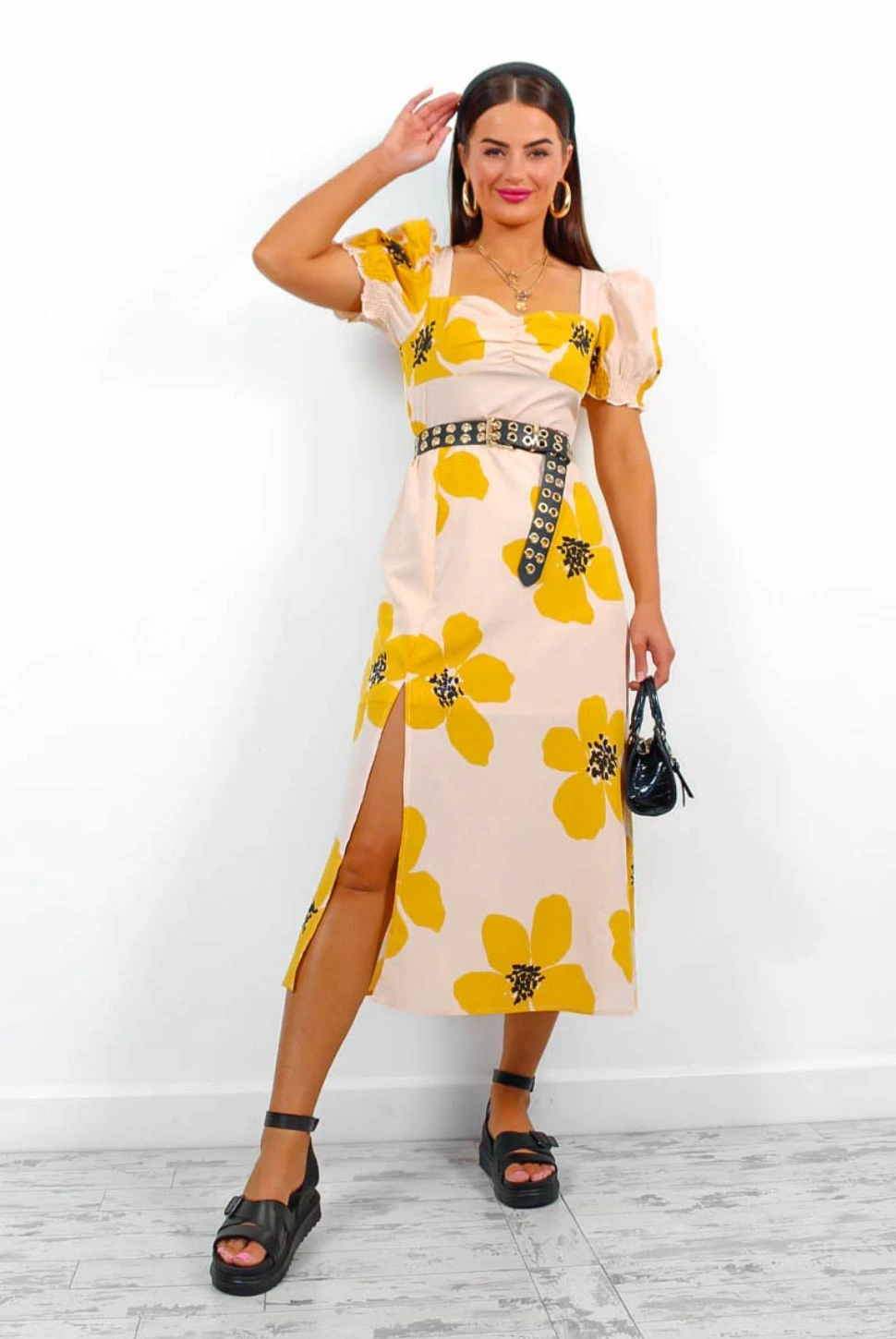 Floral Frenzy - Mustard Floral Midi Dress 5 Floral Frenzy - Mustard Floral Midi Dress - Image 5