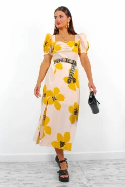 Floral Frenzy - Mustard Floral Midi Dress 9 Floral Frenzy - Mustard Floral Midi Dress -Glamoros Clothing Shop FloralFrenzy MustardFloralMidiDress2