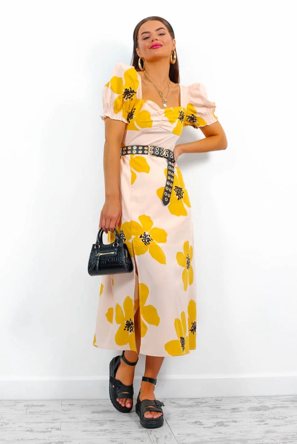 Floral Frenzy - Mustard Floral Midi Dress 1 Floral Frenzy - Mustard Floral Midi Dress