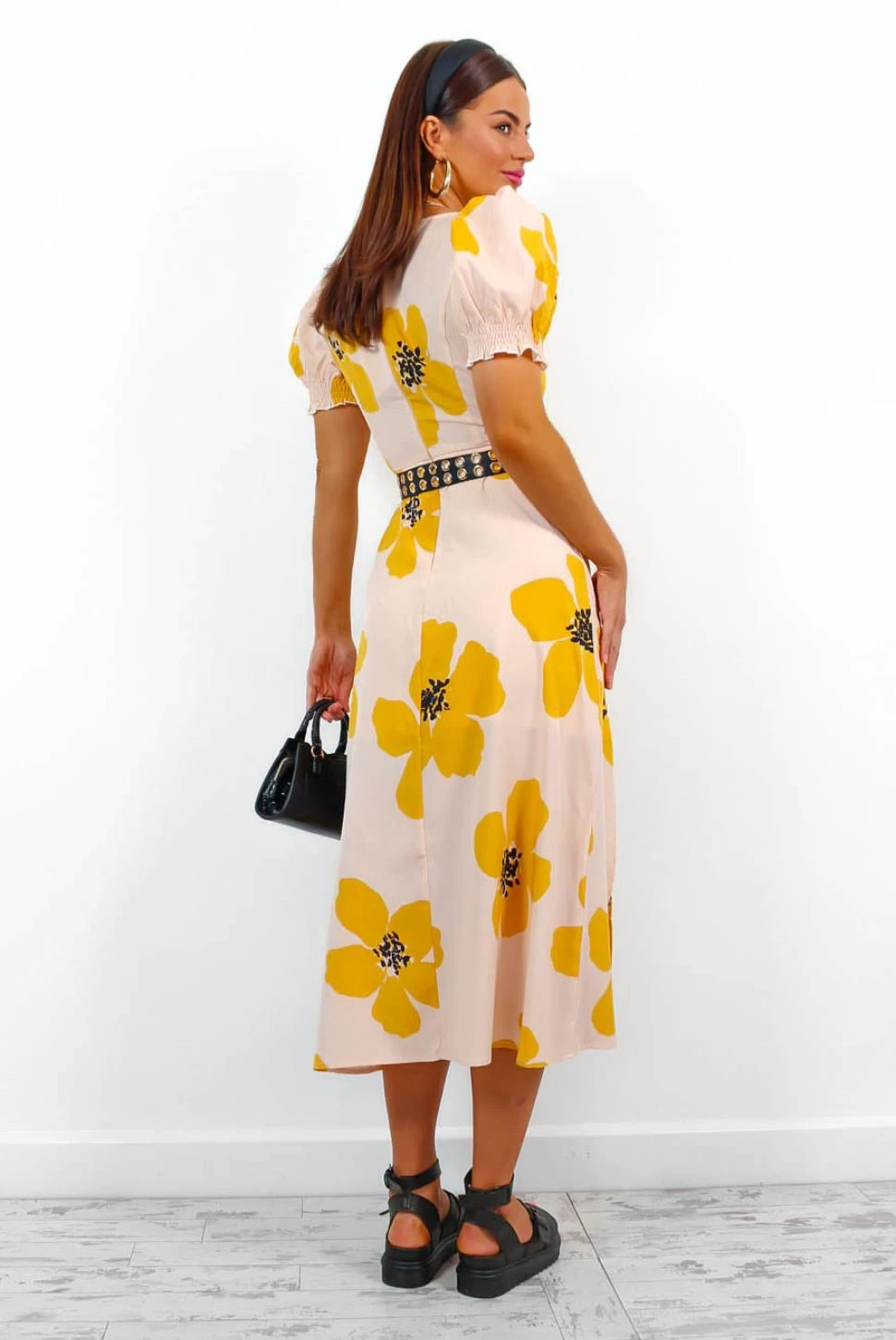 Floral Frenzy - Mustard Floral Midi Dress 7 Floral Frenzy - Mustard Floral Midi Dress - Image 7