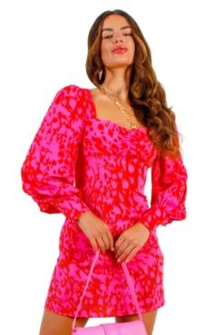 Floral Frenzy - Pink Red Animal Print Mini Dress -Glamoros Clothing Shop FloralFrenzy PinkRedAnimalPrintMiniDress 4 3aa3e637 69c4 4e96 a21c af624070e24e