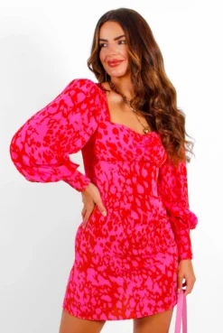Floral Frenzy - Pink Red Animal Print Mini Dress -Glamoros Clothing Shop FloralFrenzy PinkRedAnimalPrintMiniDress 5 b37762af d66e 4733 b9f5 5f5ce881e947