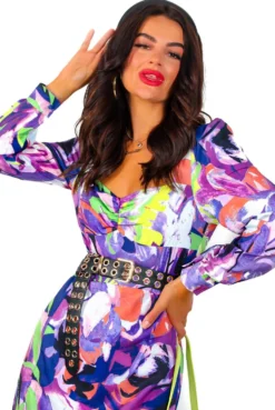 Floral Frenzy - Purple Lime Abstract Print Midi Dress 12 Floral Frenzy - Purple Lime Abstract Print Midi Dress -Glamoros Clothing Shop FloralFrenzy PurpleLimeAbstractPrintMidiDress 1