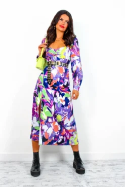 Floral Frenzy - Purple Lime Abstract Print Midi Dress 11 Floral Frenzy - Purple Lime Abstract Print Midi Dress -Glamoros Clothing Shop FloralFrenzy PurpleLimeAbstractPrintMidiDress 2