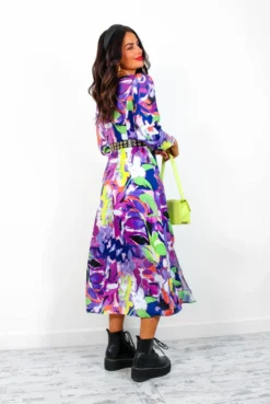 Floral Frenzy - Purple Lime Abstract Print Midi Dress 10 Floral Frenzy - Purple Lime Abstract Print Midi Dress -Glamoros Clothing Shop FloralFrenzy PurpleLimeAbstractPrintMidiDress 5