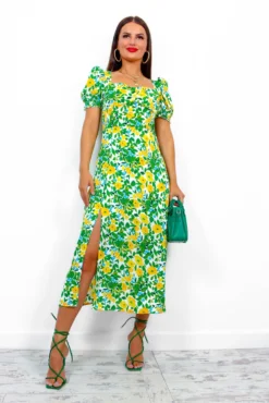 Floral Frenzy - Yellow Multi Floral Midi Dress 12 Floral Frenzy - Yellow Multi Floral Midi Dress -Glamoros Clothing Shop FloralFrenzy YellowMultiFloralMidiDress 1
