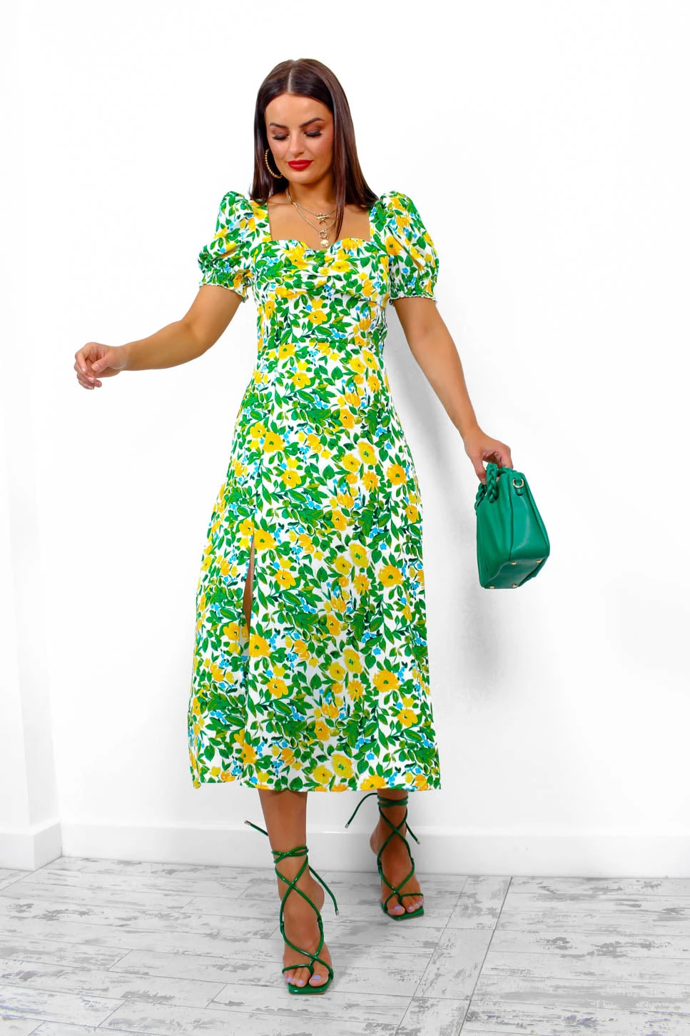 Floral Frenzy - Yellow Multi Floral Midi Dress 6 Floral Frenzy - Yellow Multi Floral Midi Dress - Image 6