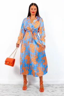 Catwalk Fool For Floral - Blue Orange Pleated Midi Dress -Glamoros Clothing Shop FoolForFloral BlueOrangePleatedMaxiDress1