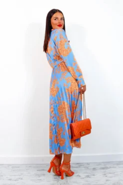 Catwalk Fool For Floral - Blue Orange Pleated Midi Dress -Glamoros Clothing Shop FoolForFloral BlueOrangePleatedMaxiDress2