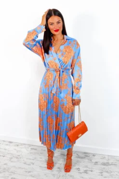Catwalk Fool For Floral - Blue Orange Pleated Midi Dress -Glamoros Clothing Shop FoolForFloral BlueOrangePleatedMaxiDress3