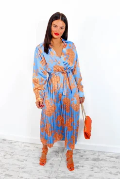 Catwalk Fool For Floral - Blue Orange Pleated Midi Dress -Glamoros Clothing Shop FoolForFloral BlueOrangePleatedMaxiDress6
