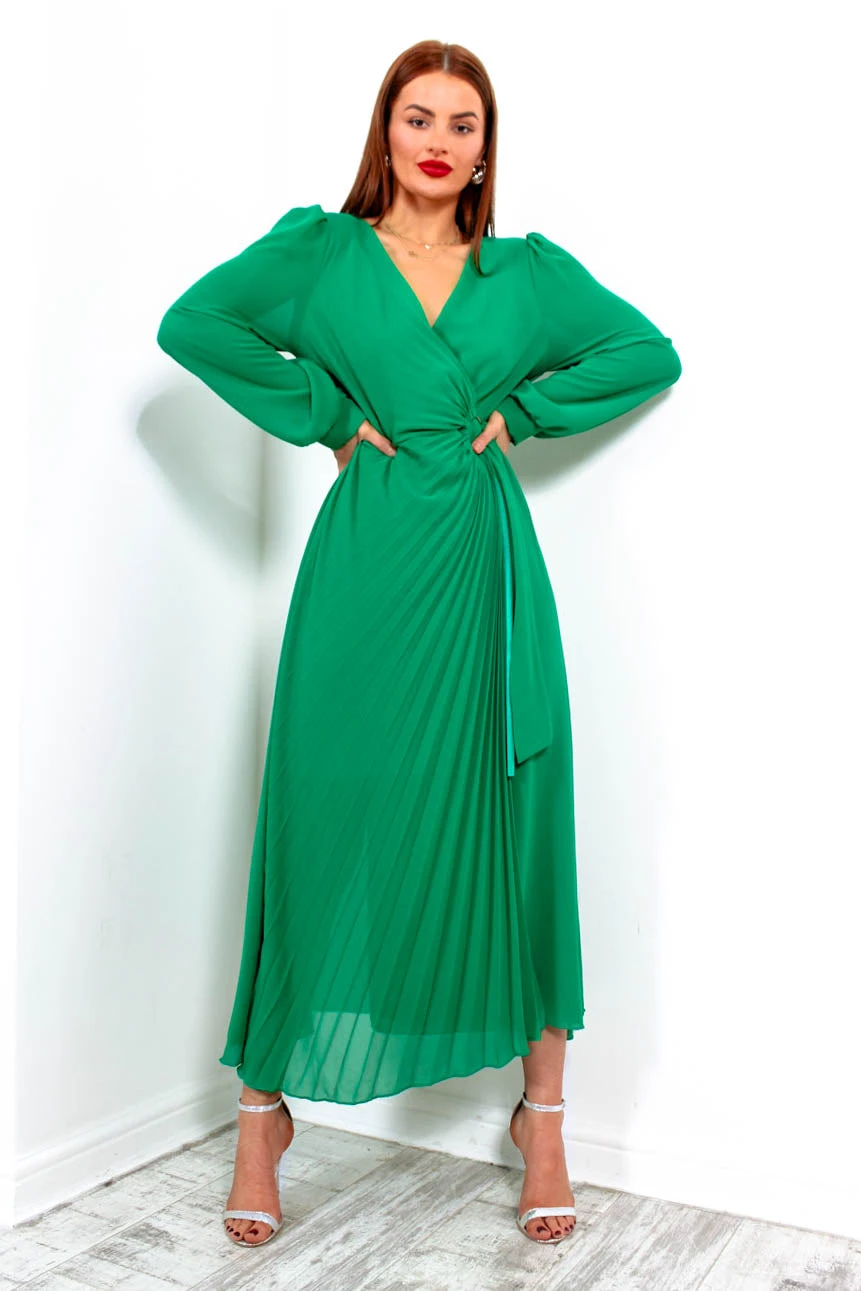 For The Fame - Green Pleated Midi Wrap Dress 3 For The Fame - Green Pleated Midi Wrap Dress - Image 3