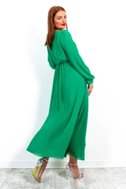 For The Fame - Green Pleated Midi Wrap Dress 11 For The Fame - Green Pleated Midi Wrap Dress -Glamoros Clothing Shop ForTheFame GreenPleatedMidiWrapDress6 1