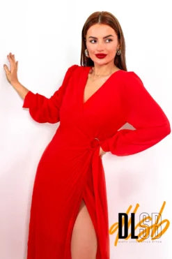 For The Fame - Red Pleated Wrap Midi Dress -Glamoros Clothing Shop ForTheFame RedPleatedWrapMidiDress2