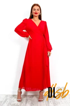 For The Fame - Red Pleated Wrap Midi Dress -Glamoros Clothing Shop ForTheFame RedPleatedWrapMidiDress6
