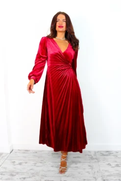 For The Fame - Wine Velvet Midi Wrap Dress -Glamoros Clothing Shop ForTheFame WineVelvetMidiWrapDress 8