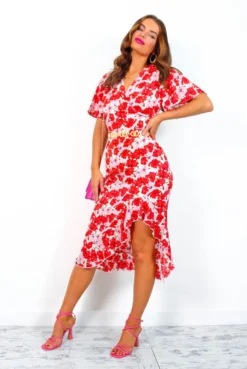 Forever Flirty - Red Pink Floral Midi Dress -Glamoros Clothing Shop ForeverFlirty RedPinkFloralMidiDress 5