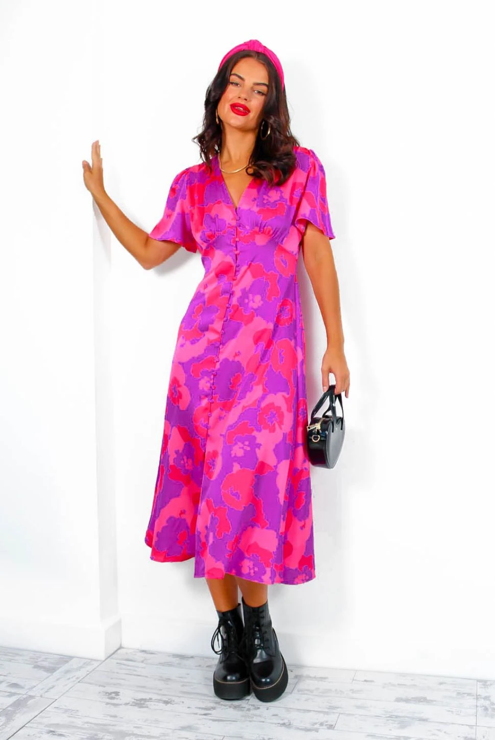 Forget Me Not - Pink Purple Floral Midi Dress 6 Forget Me Not - Pink Purple Floral Midi Dress - Image 6