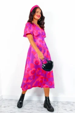 Forget Me Not - Pink Purple Floral Midi Dress 11 Forget Me Not - Pink Purple Floral Midi Dress -Glamoros Clothing Shop ForgetMeNot PinkPurpleFloralMidiDress 4