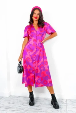 Forget Me Not - Pink Purple Floral Midi Dress 10 Forget Me Not - Pink Purple Floral Midi Dress -Glamoros Clothing Shop ForgetMeNot PinkPurpleFloralMidiDress 5
