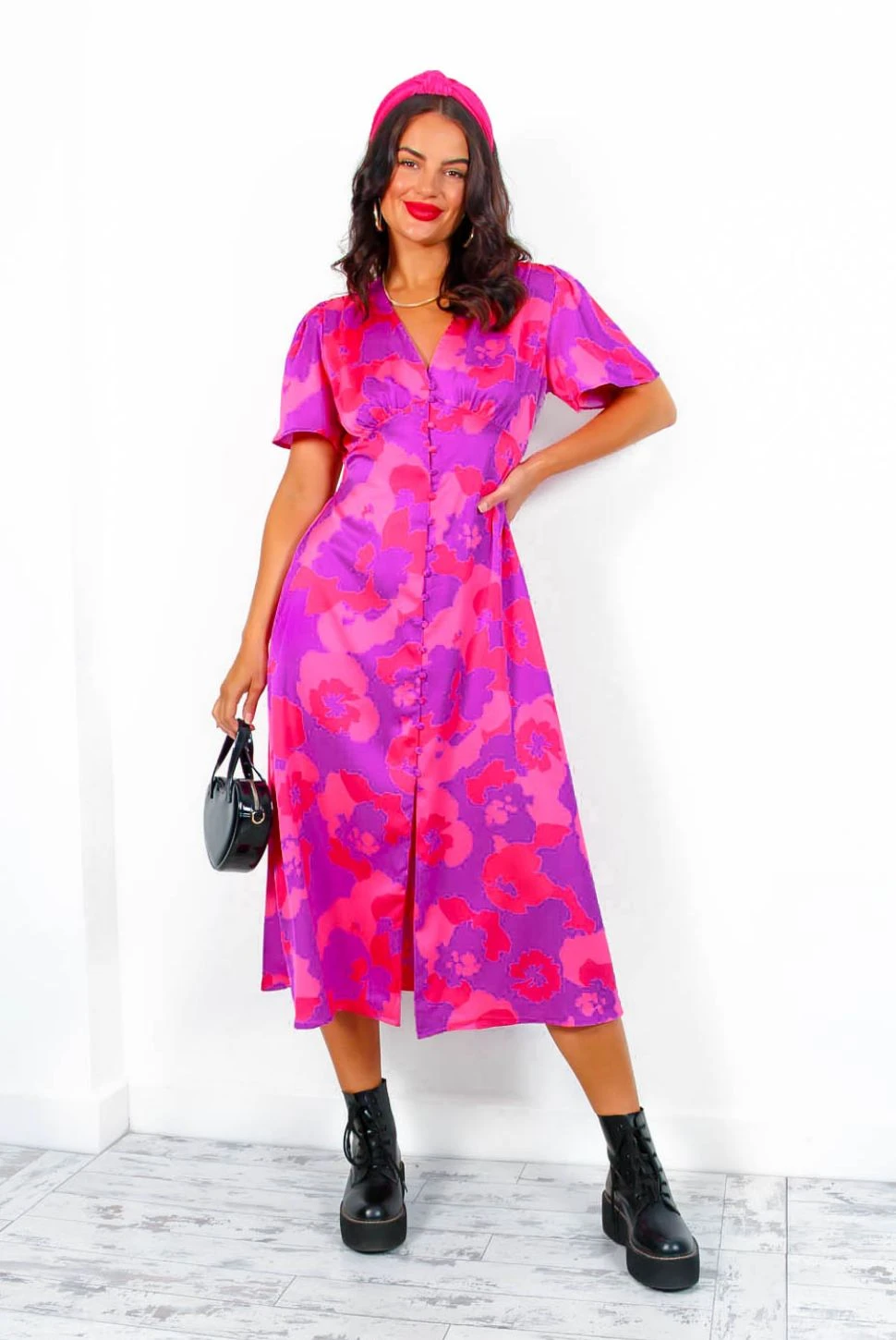 Forget Me Not - Pink Purple Floral Midi Dress 4 Forget Me Not - Pink Purple Floral Midi Dress - Image 4