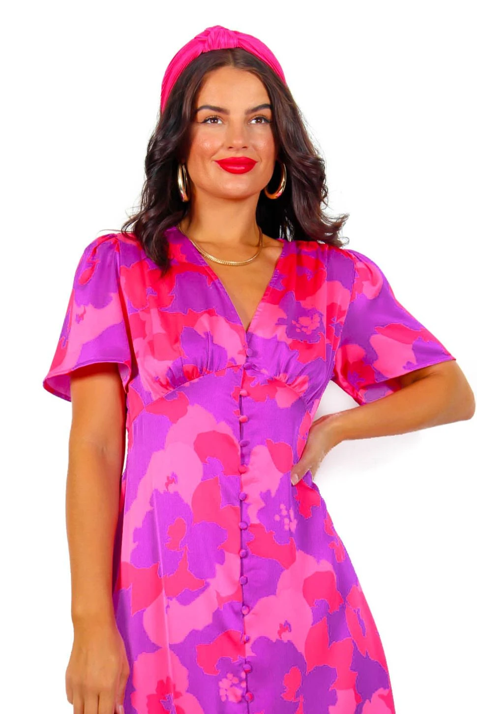 Forget Me Not - Pink Purple Floral Midi Dress 3 Forget Me Not - Pink Purple Floral Midi Dress - Image 3