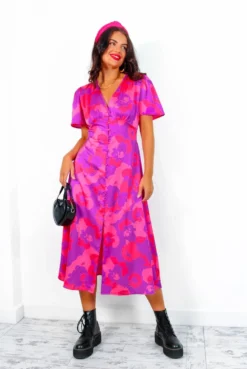 Forget Me Not - Pink Purple Floral Midi Dress