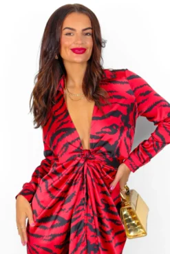AX Paris Forget The Rules - Red Black Animal Print Satin Midi Dress -Glamoros Clothing Shop ForgetTheRules RedBlackAnimalPrintSatinMidiDress 1
