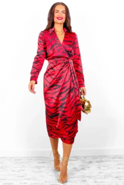 AX Paris Forget The Rules - Red Black Animal Print Satin Midi Dress -Glamoros Clothing Shop ForgetTheRules RedBlackAnimalPrintSatinMidiDress 2
