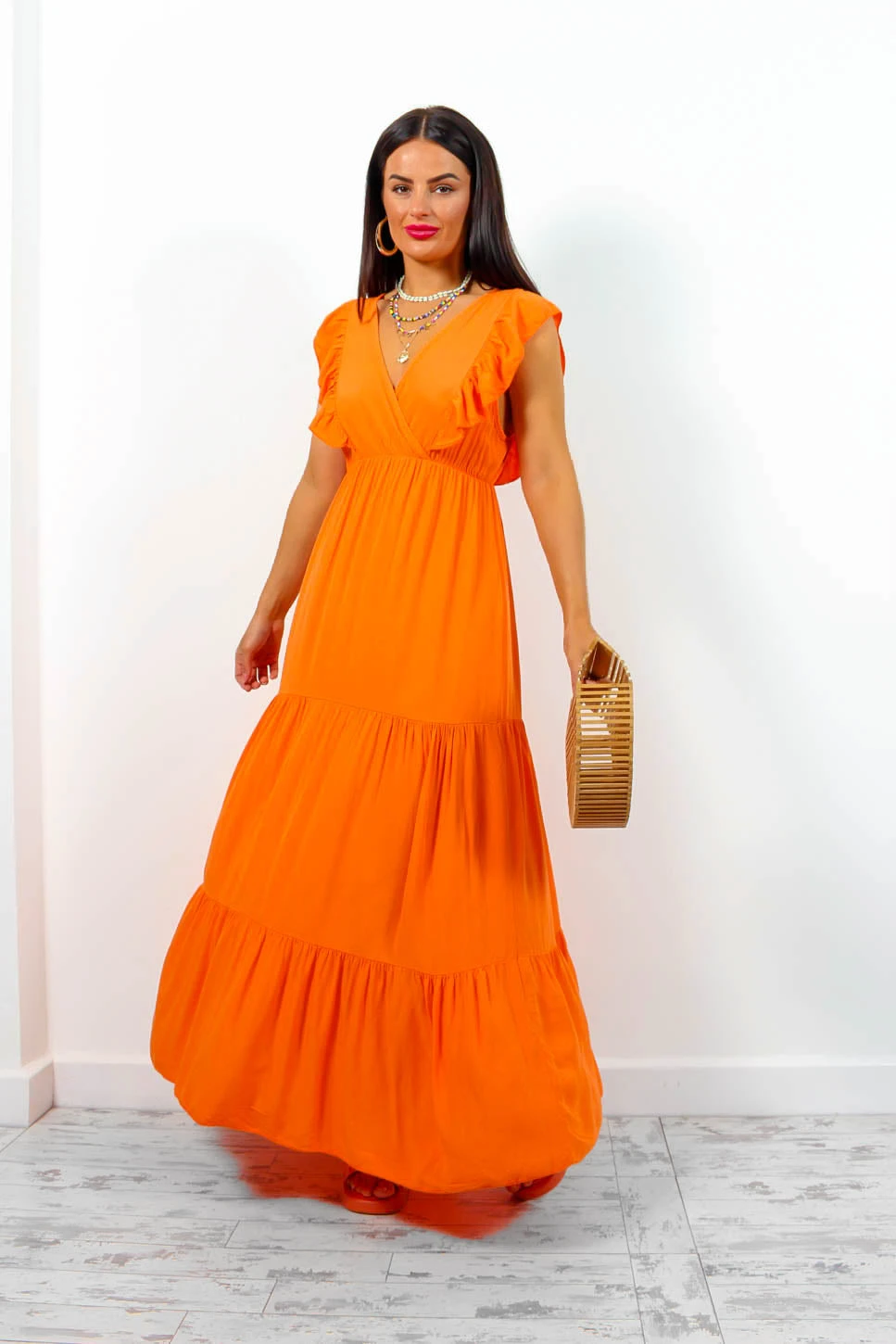 Frantic Romantic - Orange Tiered Maxi Dress 2 Frantic Romantic - Orange Tiered Maxi Dress - Image 2