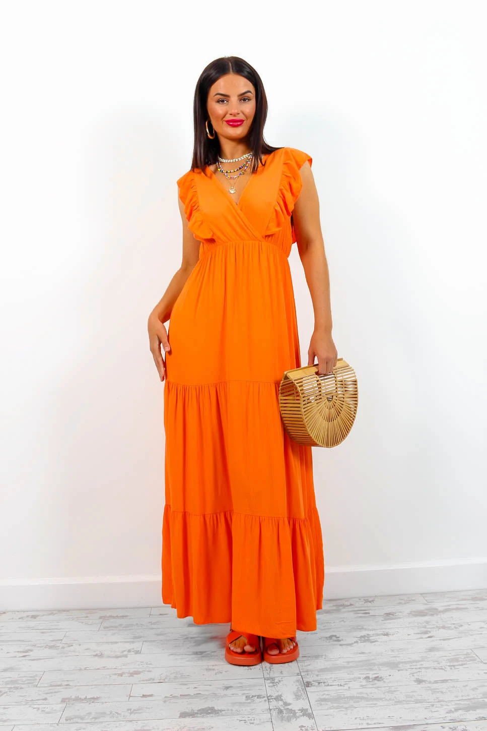 Frantic Romantic - Orange Tiered Maxi Dress 1 Frantic Romantic - Orange Tiered Maxi Dress