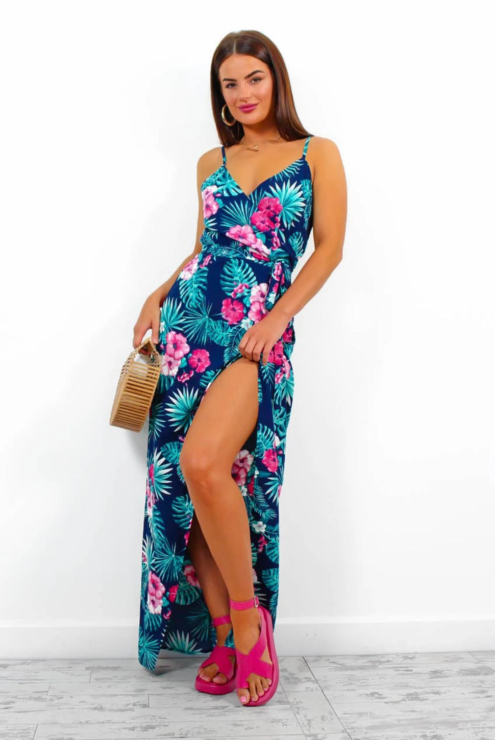 Garden Party - Navy Pink Floral Tropical Maxi Dress 8 Garden Party - Navy Pink Floral Tropical Maxi Dress - Image 8