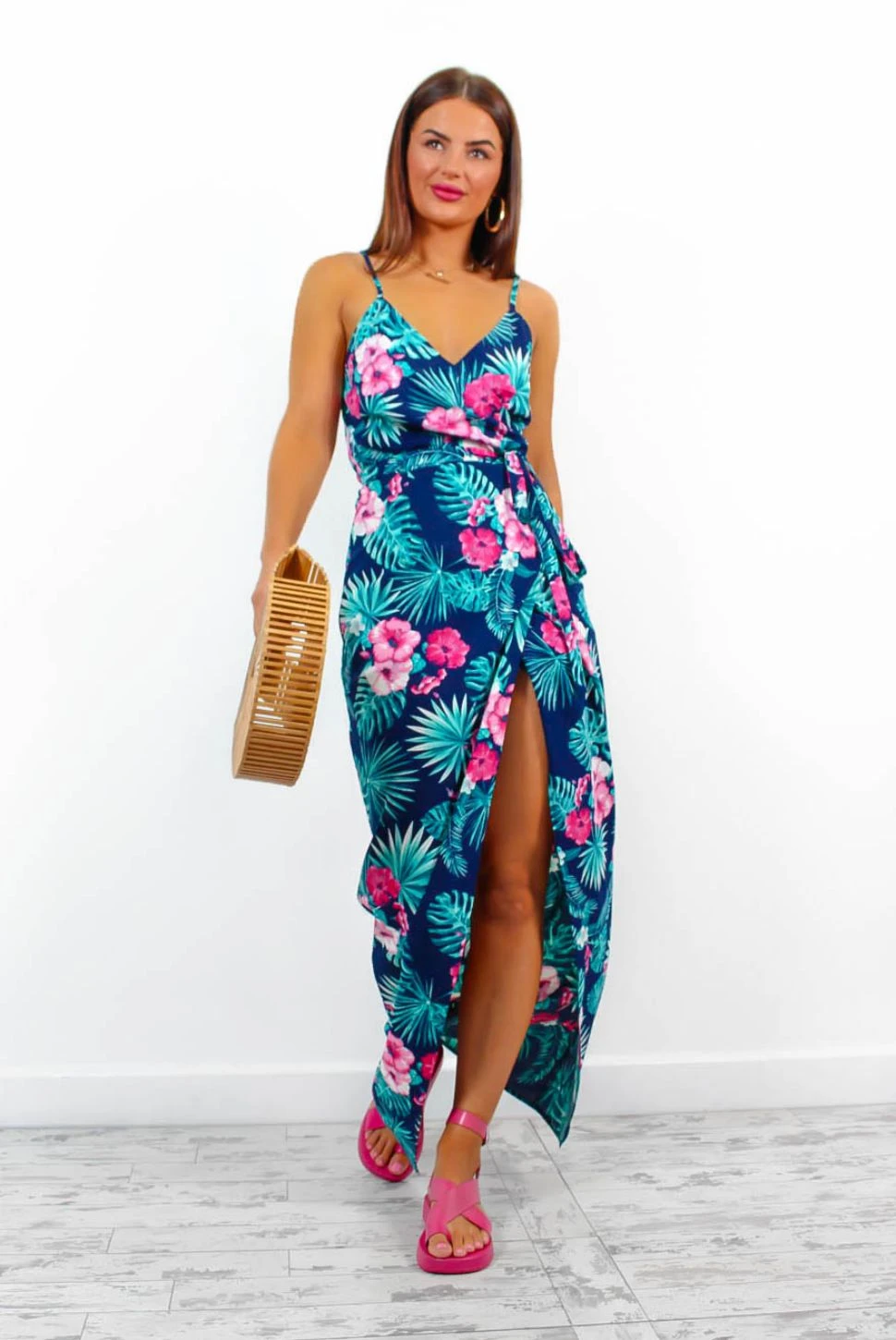 Garden Party - Navy Pink Floral Tropical Maxi Dress 3 Garden Party - Navy Pink Floral Tropical Maxi Dress - Image 3