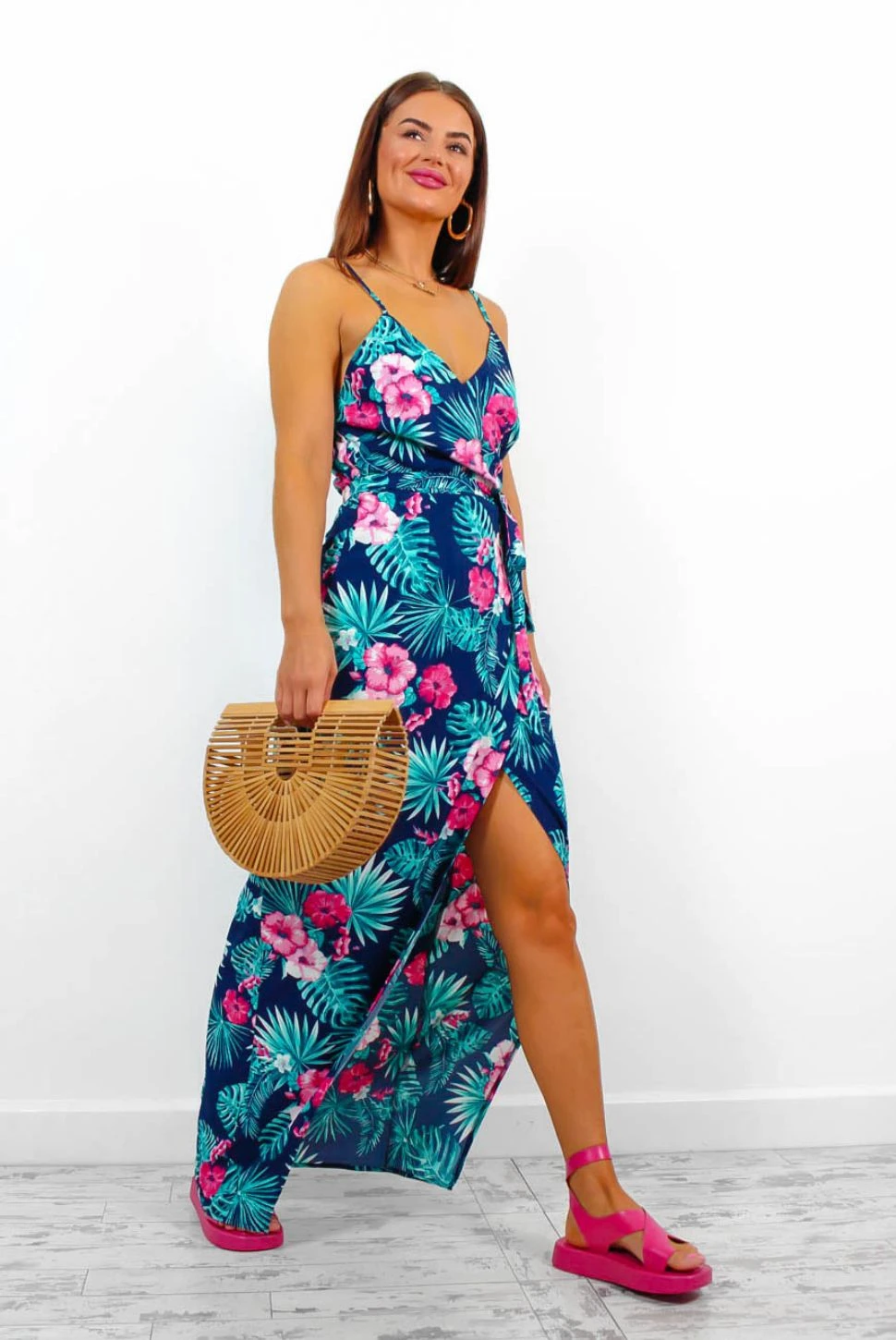 Garden Party - Navy Pink Floral Tropical Maxi Dress 5 Garden Party - Navy Pink Floral Tropical Maxi Dress - Image 5